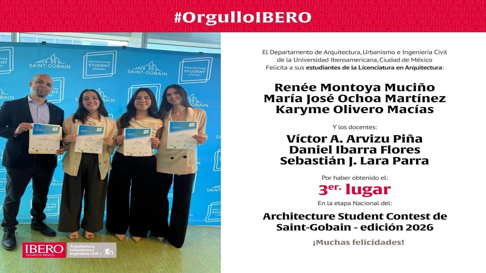 Arquitectura IBERO, en el top nacional del destacado Architecture Student Contest de Saint-Gobain