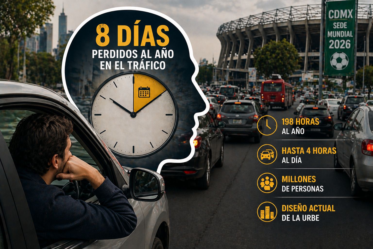 Habitantes de CDMX pierden 8 días al año en tráfico, advierte egresado IBERO rumbo al Mundial